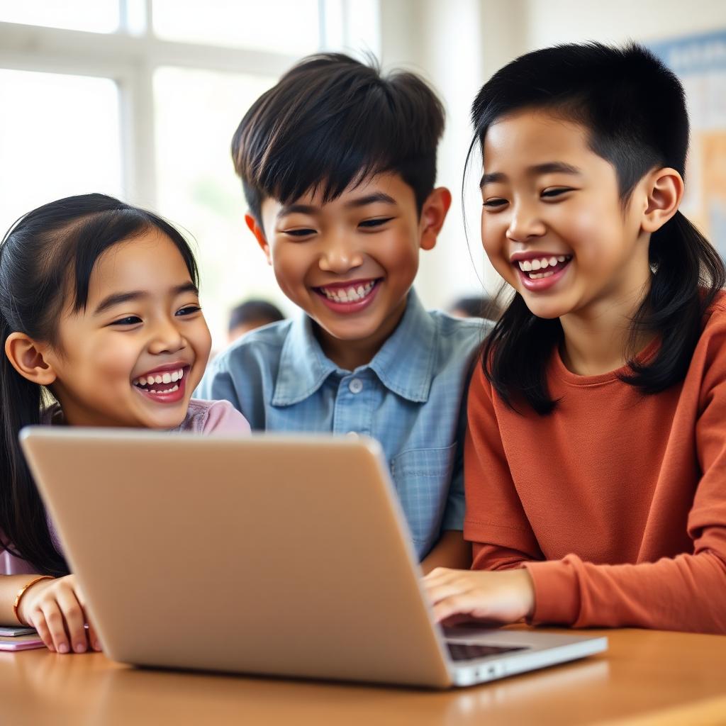 Students learning together on a laptop with EDUQORA.